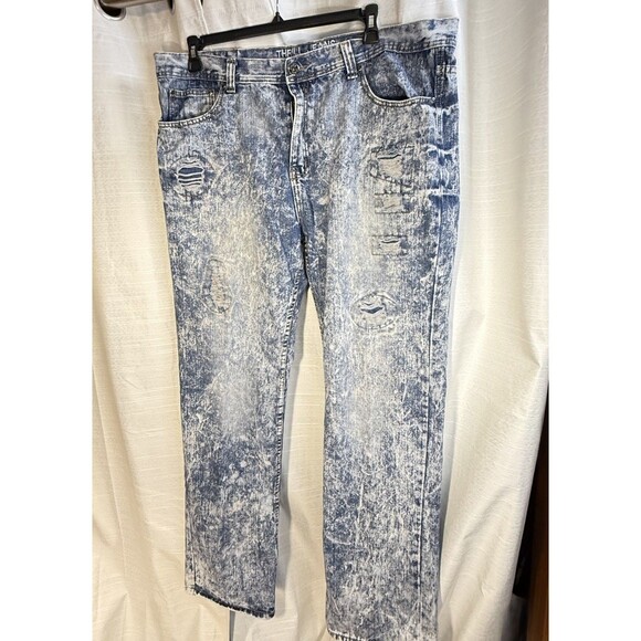 Thrill Denim Jeans Pants Mens Blue Acid Wash Distressed as 42/33 measures 44/33 - Picture 3 of 9